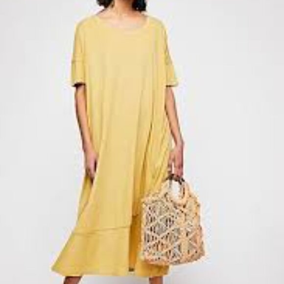 Free People Pebble Beach Maxi T-Shirt Dress, Yellow M - Picture 1 of 4